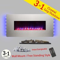 Golden Vantage 48" Stainless Steel Finish Wall Mount Freestanding Convertible Electric Fireplace Stove Heater - B076HYLH96